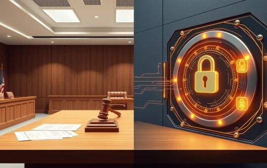 Legal documents and digital vault interface representing Solana lawsuit and Taurox cryptocurrency custody technology