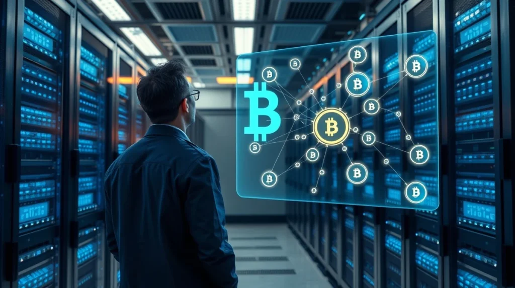 Modern data center infrastructure supporting blockchain and crypto project development.