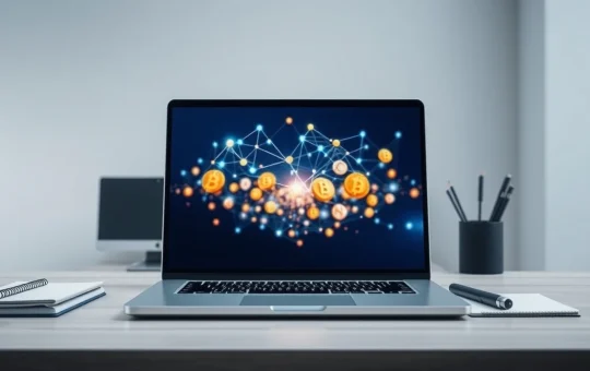 Laptop displaying digital community network graphics for the Start Over Movement business licensing opportunity.