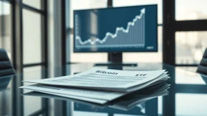 Document for the Strive and Tuttle Bitcoin credit ETF filing on a desk.