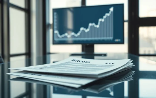 Document for the Strive and Tuttle Bitcoin credit ETF filing on a desk.