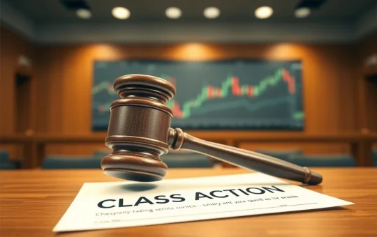 Courtroom scene with gavel and legal documents representing the Tether Bitfinex class action lawsuit over alleged Bitcoin price manipulation.