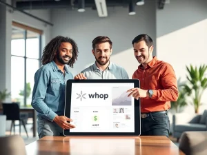 Digital creators using the Whop marketplace with integrated Tether USDT stablecoin payments for transactions.