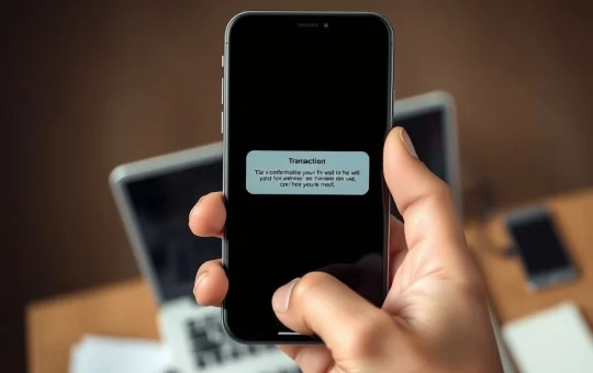 Smartphone showing a cryptocurrency wallet transaction with a warning symbol for an address poisoning scam.