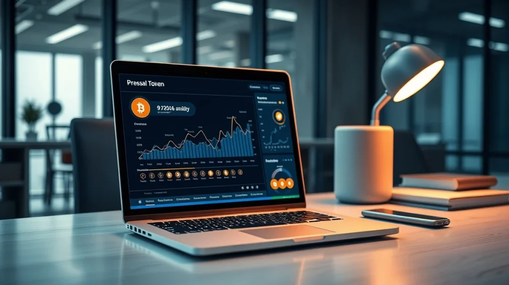 Trivoxon token presale details and blockchain interface on a laptop screen.