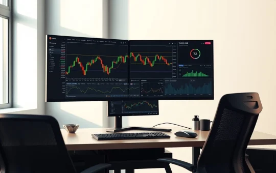 Analyst reviewing TRON (TRX) cryptocurrency price charts and blockchain data on trading desk monitors.