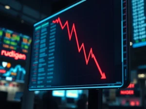 TRUMP Coin crashing shown on a digital market ticker with a sharp red downward chart line.