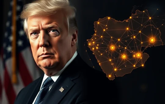 Donald Trump and cryptocurrency market visualization analysis for Iran conflict impact.