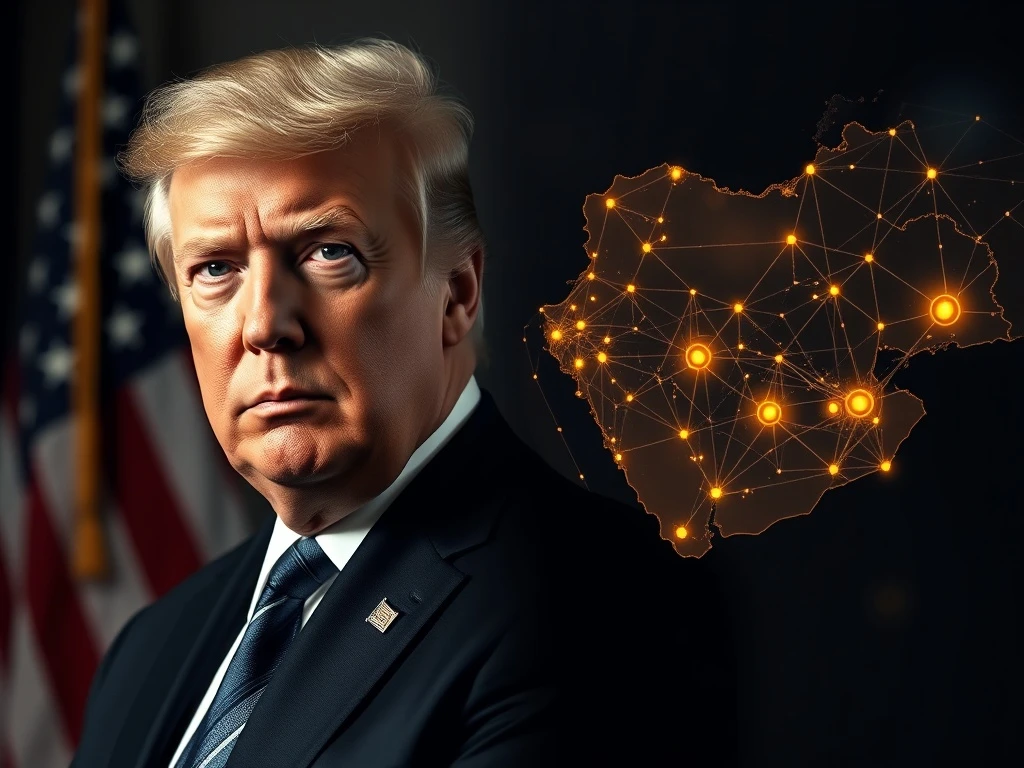 Donald Trump and cryptocurrency market visualization analysis for Iran conflict impact.