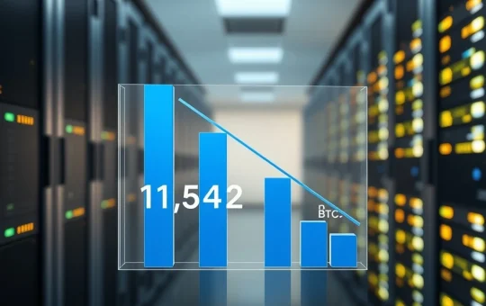 Graph showing Trump Media's Bitcoin holdings decline from 11,542 to 9,542 BTC after collateral pledge.