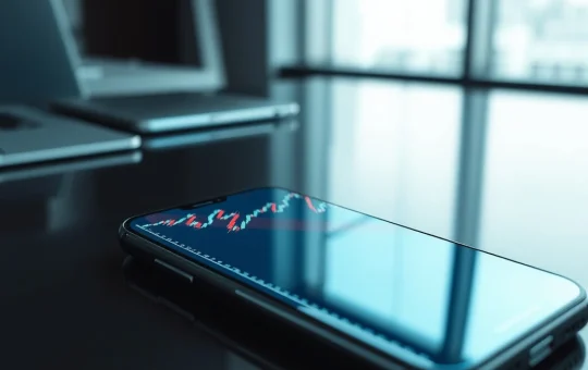 A smartphone displays the volatile price chart of the TRUMP memecoin on a trading app.