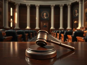 A gavel in the U.S. Capitol symbolizing the impending vote on the CLARITY Act for cryptocurrency regulation.