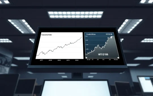 US CPI and oil price charts show steady inflation versus surging energy costs threatening the economy.