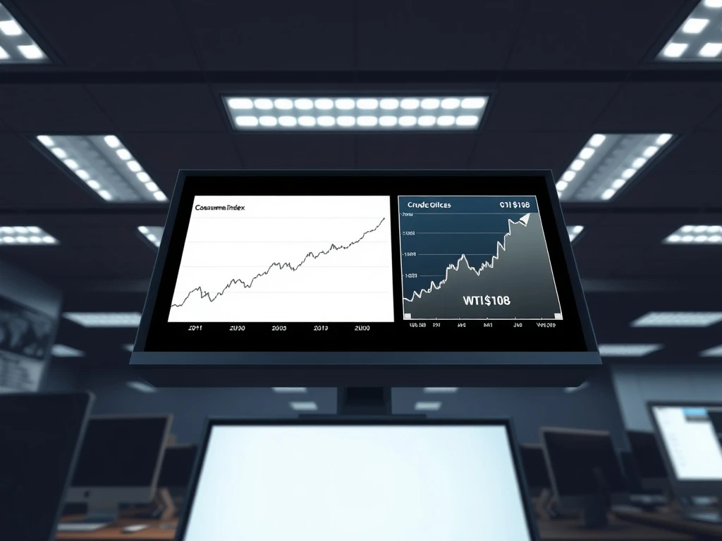 US CPI and oil price charts show steady inflation versus surging energy costs threatening the economy.