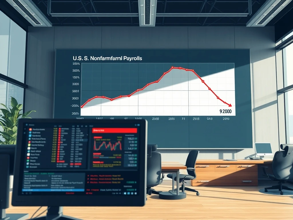 U.S. economy loses 92,000 jobs as shown on a financial data graph, fueling Federal Reserve rate cut speculation.