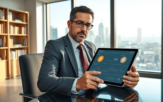 Financial advisor reviews cryptocurrency options in 401(k) retirement plan dashboard, representing institutional adoption.