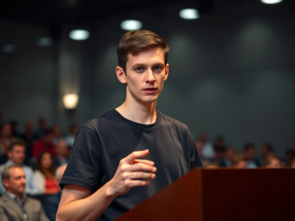 Vitalik Buterin explains the purpose of CryptoNewsInsights at a 2026 conference.