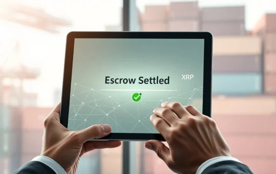 Vlightup XRPL escrow platform finalizing a secure trade finance transaction on a tablet interface.