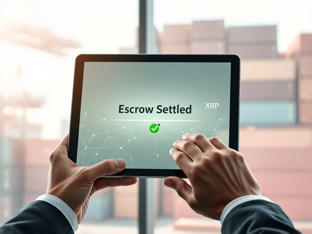 Vlightup XRPL escrow platform finalizing a secure trade finance transaction on a tablet interface.