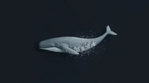 WHITEWHALE memecoin symbol dissolving, representing the 72% token crash after founder departure.