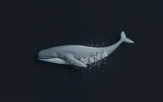 WHITEWHALE memecoin symbol dissolving, representing the 72% token crash after founder departure.