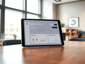 WLFI governance staking and USD1 stablecoin incentives dashboard on a financial tablet interface.