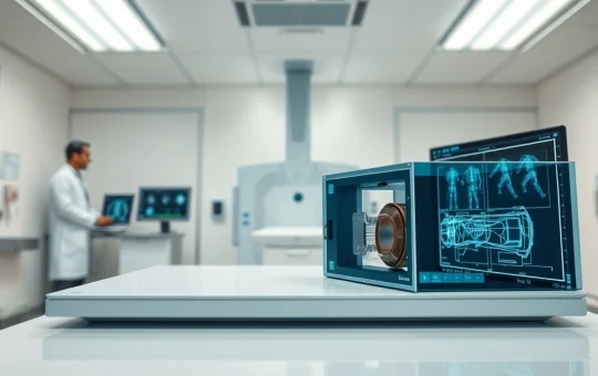 Advanced flat panel X-ray detector in a medical imaging setting, representing market growth and technological innovation.