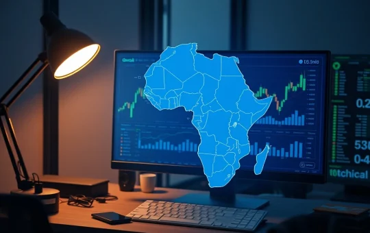 Chart showing XLM cryptocurrency price increase with map of Africa and Ghana highlighted.