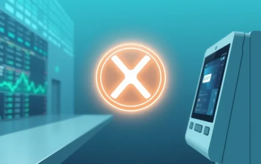 XRP coin symbol with financial and Japanese payment technology background representing ETF growth and new platform launch.