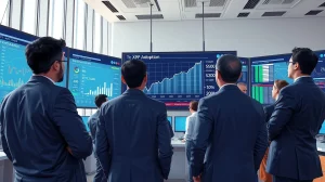 Financial analysts reviewing XRP adoption data in institutional investment setting