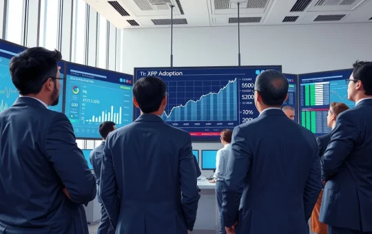 Financial analysts reviewing XRP adoption data in institutional investment setting