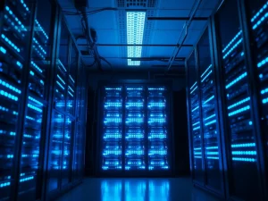 Secure server room representing XRP Ledger's blockchain infrastructure and security update deployment.