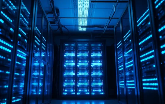 Secure server room representing XRP Ledger's blockchain infrastructure and security update deployment.