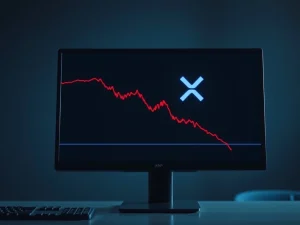 Analysis of XRP price chart showing steep decline toward $6.8 capitulation level.