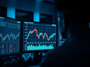 Financial dashboard showing a sharp decline in XRP open interest data on a market chart.