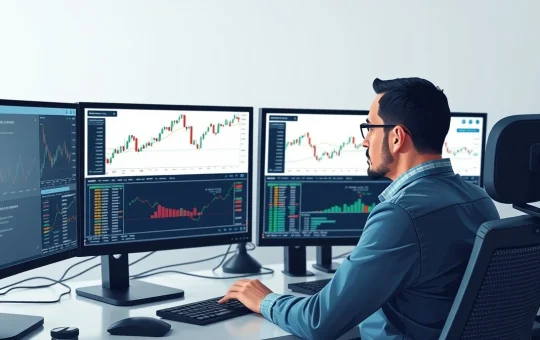 Financial analyst examining XRP cryptocurrency price charts and market data in professional trading environment