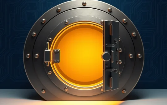 Secure digital vault representing XRP yield generation without surrendering private keys through Flare Smart Accounts.