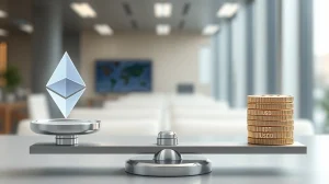 Analytical scale showing declining Binance Ethereum reserves against rising USDT and USDC stablecoin holdings.