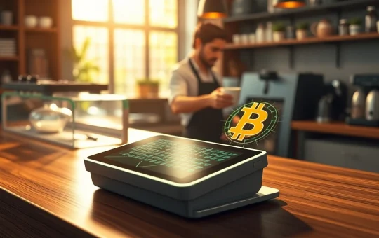 Bitcoin-powered Money Grid terminal for global merchant adoption in a coffee shop setting