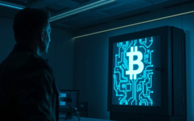 Bitcoin and national security strategy analysis in a secure command center setting.