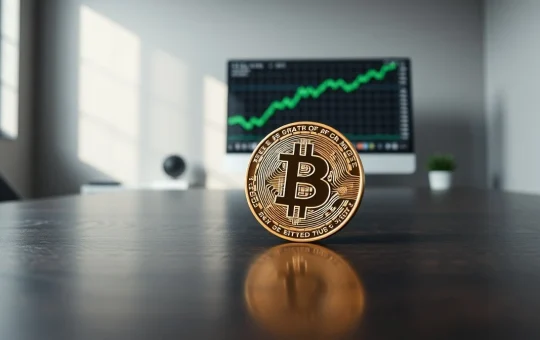 Bitcoin price prediction 2026: BTC coin on table with upward chart in background symbolizing future value growth