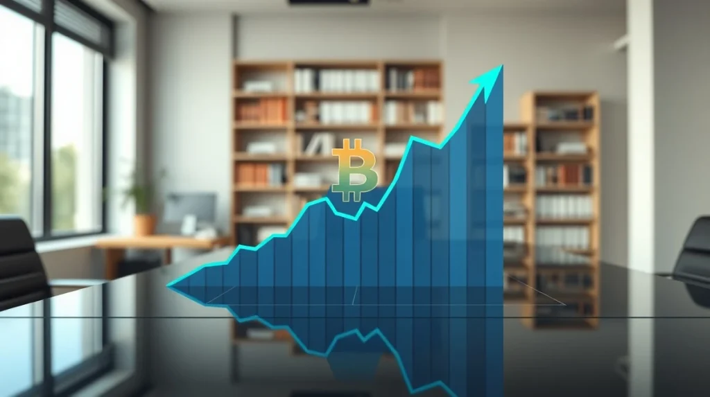 Financial chart showing Bitcoin price growth and cryptocurrency investment trends for 2026.