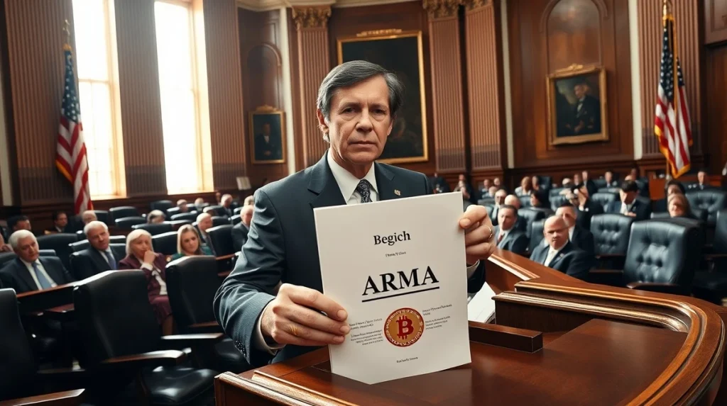 Senator Begich presents the Bitcoin Reserve Bill now called ARMA in a Senate hearing room.