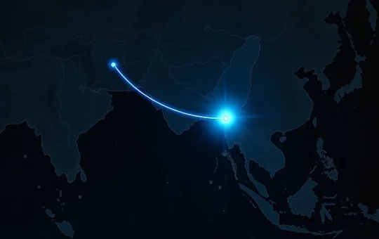 Conceptual map showing Bitcoin as a potential financial conduit for Taiwan in geopolitical conflict.