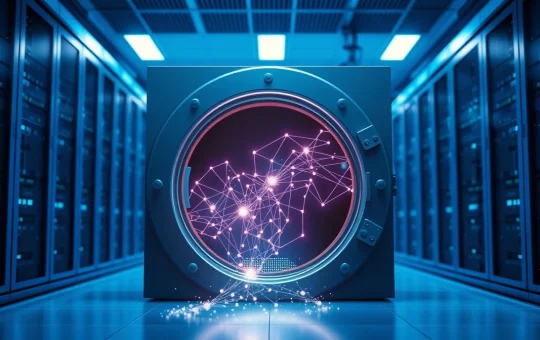 Chainlink token unlock visualized as data flowing from a digital vault into financial markets