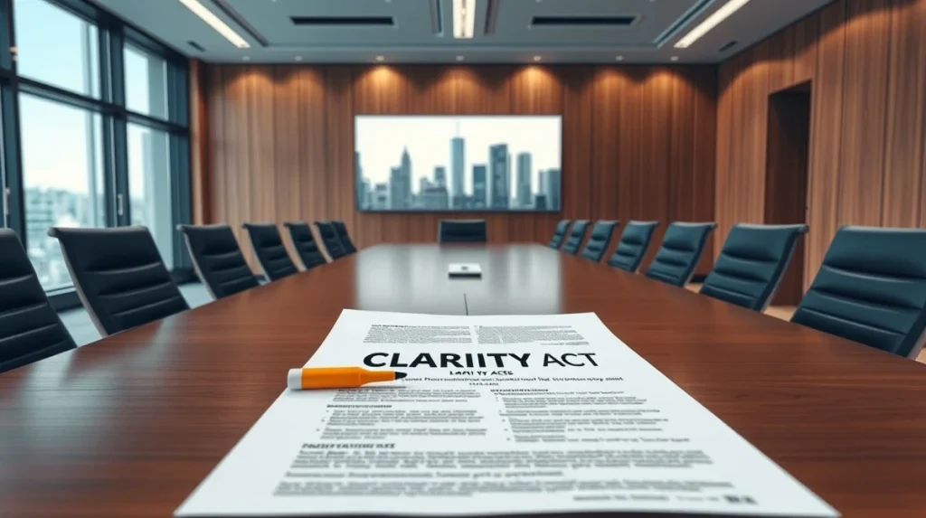 The CLARITY Act document under review during a high-level meeting between crypto and banking executives.