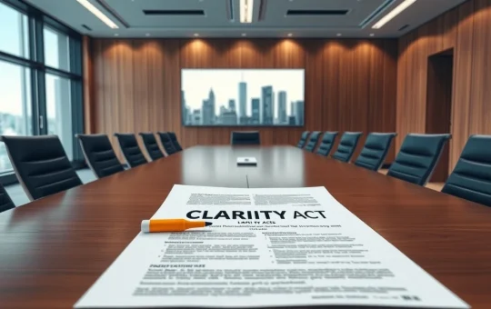 The CLARITY Act document under review during a high-level meeting between crypto and banking executives.