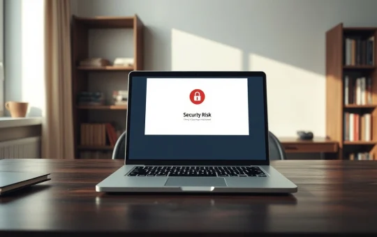 Laptop screen showing a security warning after the CoWSwap hack, illustrating the frontend attack risk.