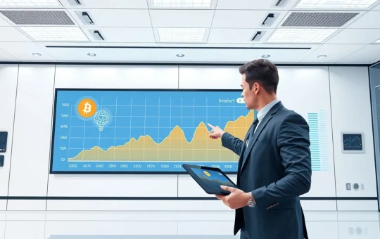 Data center energy analyst monitoring crypto and AI power consumption on a digital display.