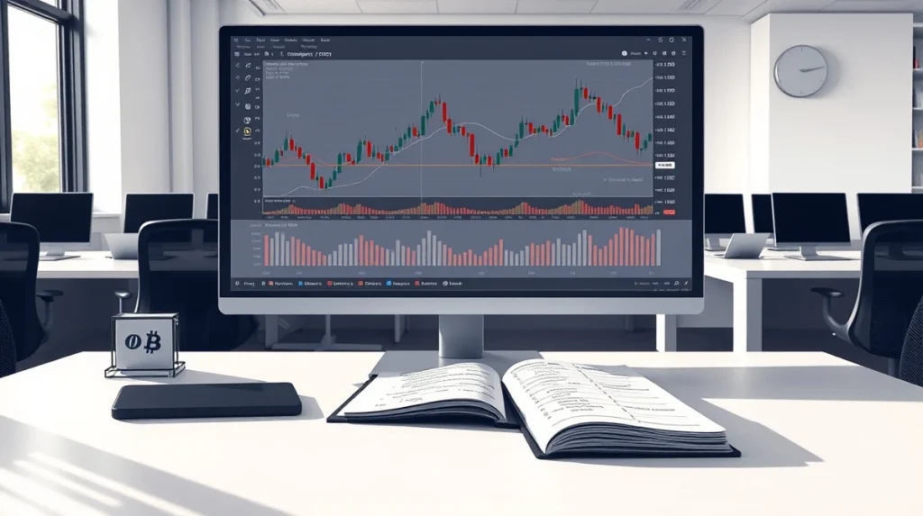 Technical analysis charts showing CryptoNewsInsights price action against Bitcoin on a professional trading desk